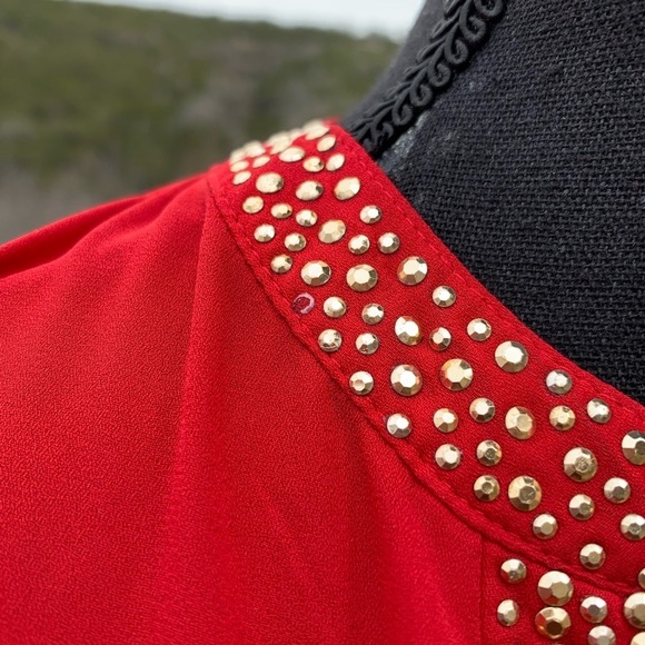 Cato Boho Red Asymmetrical Blouse - Picture 5 of 15
